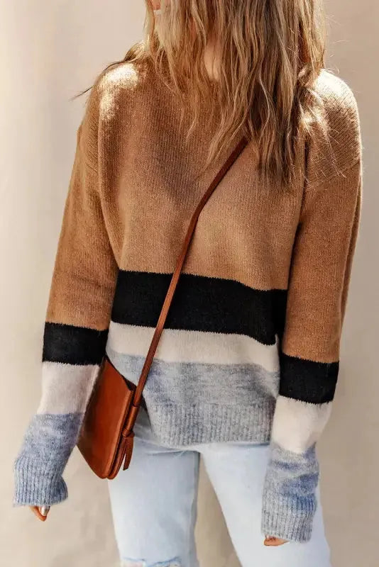 Color Block Ribbed Knit Sweater