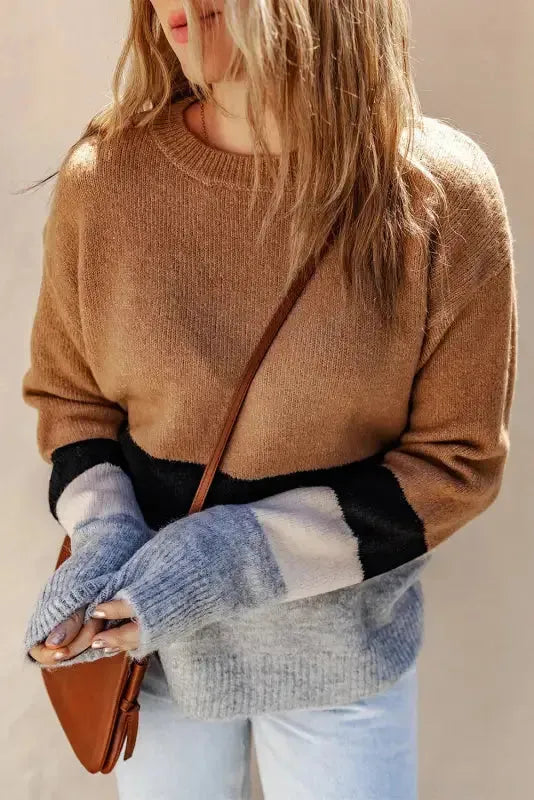 Color Block Ribbed Knit Sweater