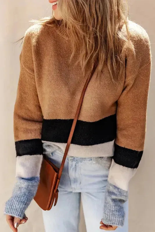 Color Block Ribbed Knit Sweater