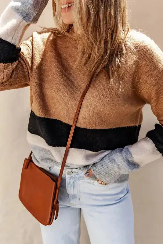 Color Block Ribbed Knit Sweater