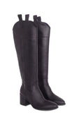 Brown Calf Leather Knee-High Boots – Women’s Block Heel Riding Boots-5