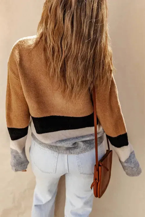 Color Block Ribbed Knit Sweater-1