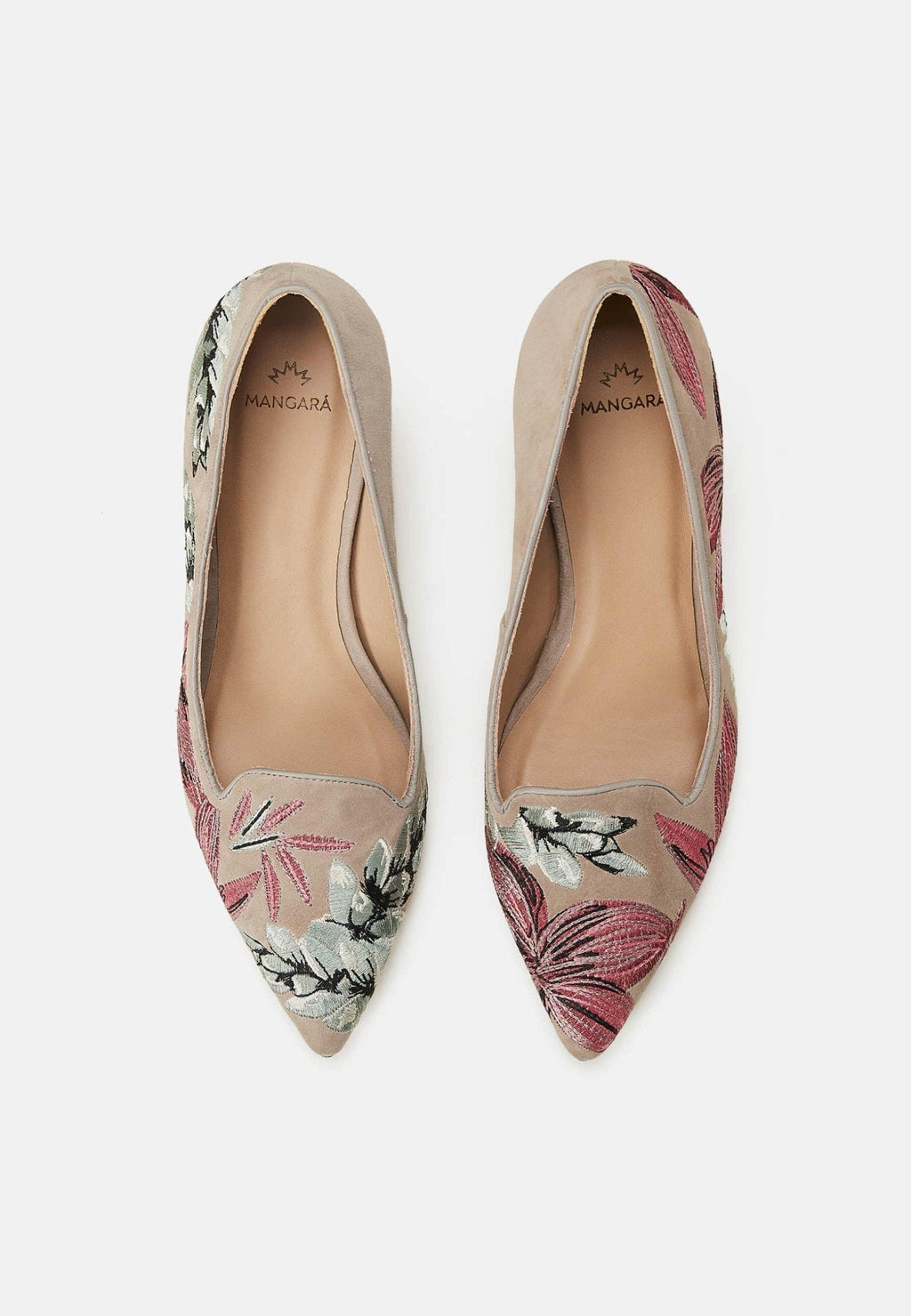 Grey Suede Embroidered Pumps – Kitten Heel Style-1